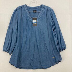New Jones New York size XL Blue V Neck 3/4 Sleeve Lyocell Chambray Blouse